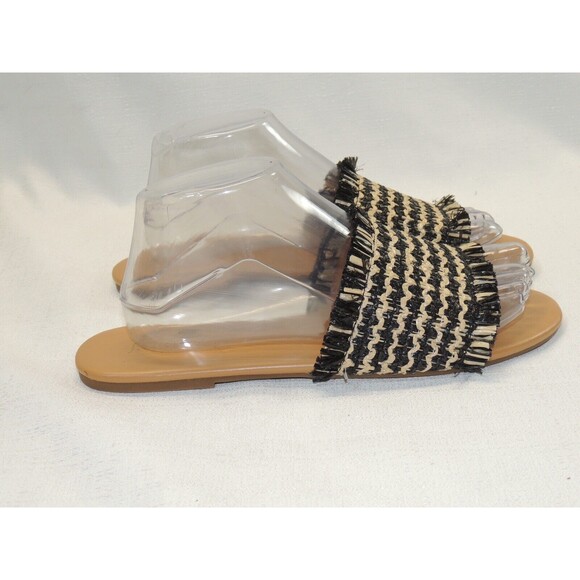 J Crew Factory Black Natural Raffia Flat Beachy Boho Slides Sz. 8.5 - Picture 3 of 5